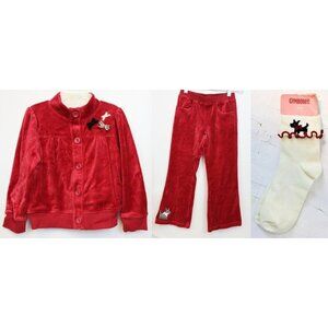 2008 Gymboree Holiday Friends 3Pc Outfit sz 5 NWT Top Pants Socks Red Velvet Dog